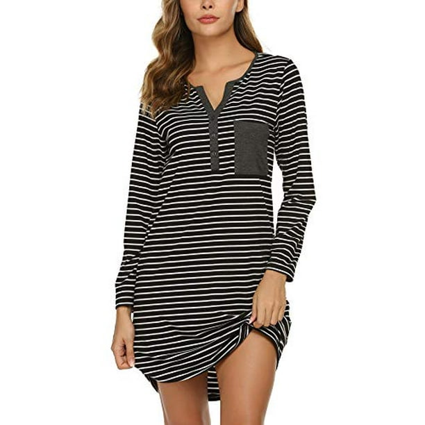 Ekouaer Women's Nightshirt Long Sleeve Button Down Nightgown V-Neck Sleepwear Short Sleeve Pajama Dress Ekouaer Women's Nightshirt Long Sleeve Button Down Nightgown V-Neck Sleepwear Short Sleeve Pajama Dress